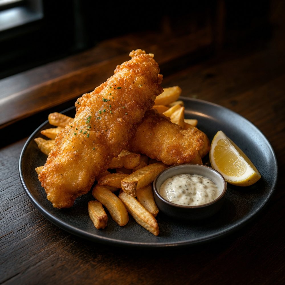 Beer-battered fish and chips